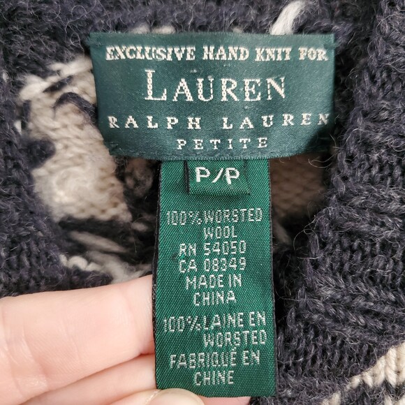 Lauren Ralph Lauren PP Wool Sweater Aztec Snowflake Mock Neck Charcoal Petite - Picture 7 of 11